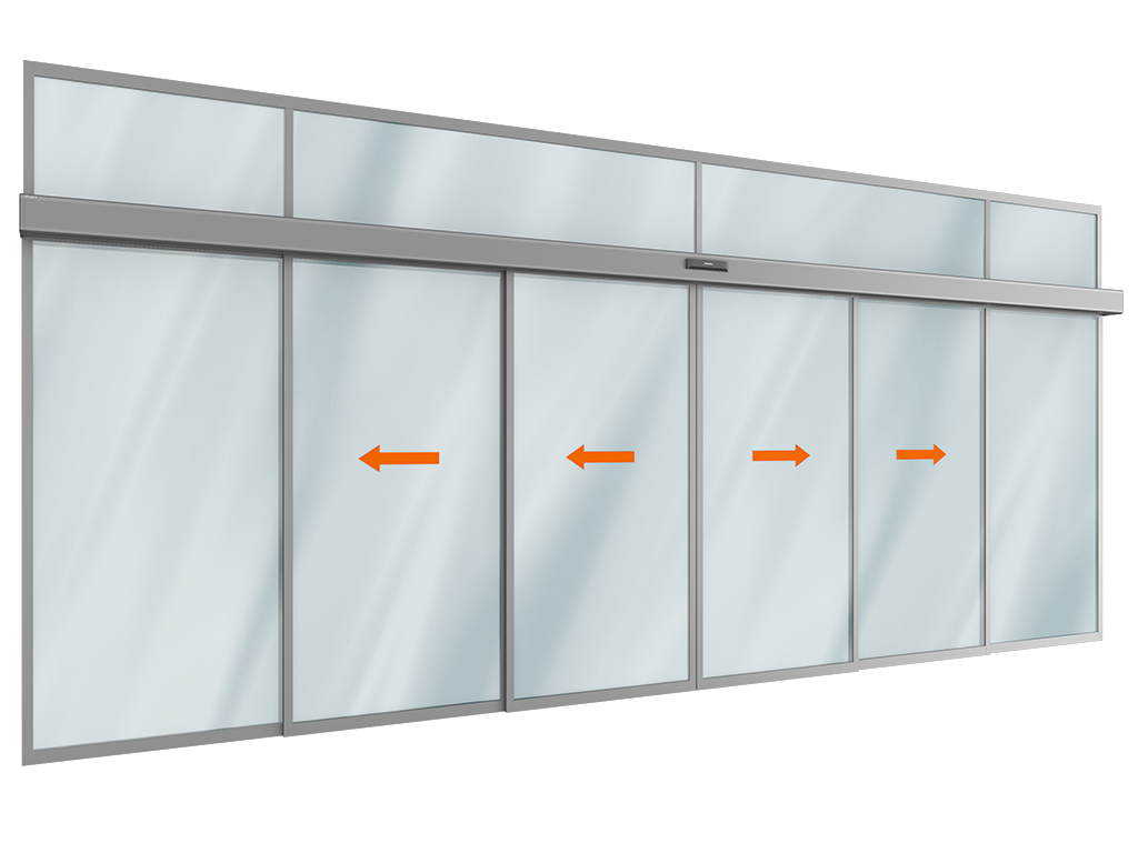 Комплект телескопической раздвижной двери (четыре подвижные и две неподвижные лайтстворки и фрамуга) для привода AD-SP-TELESCOPE